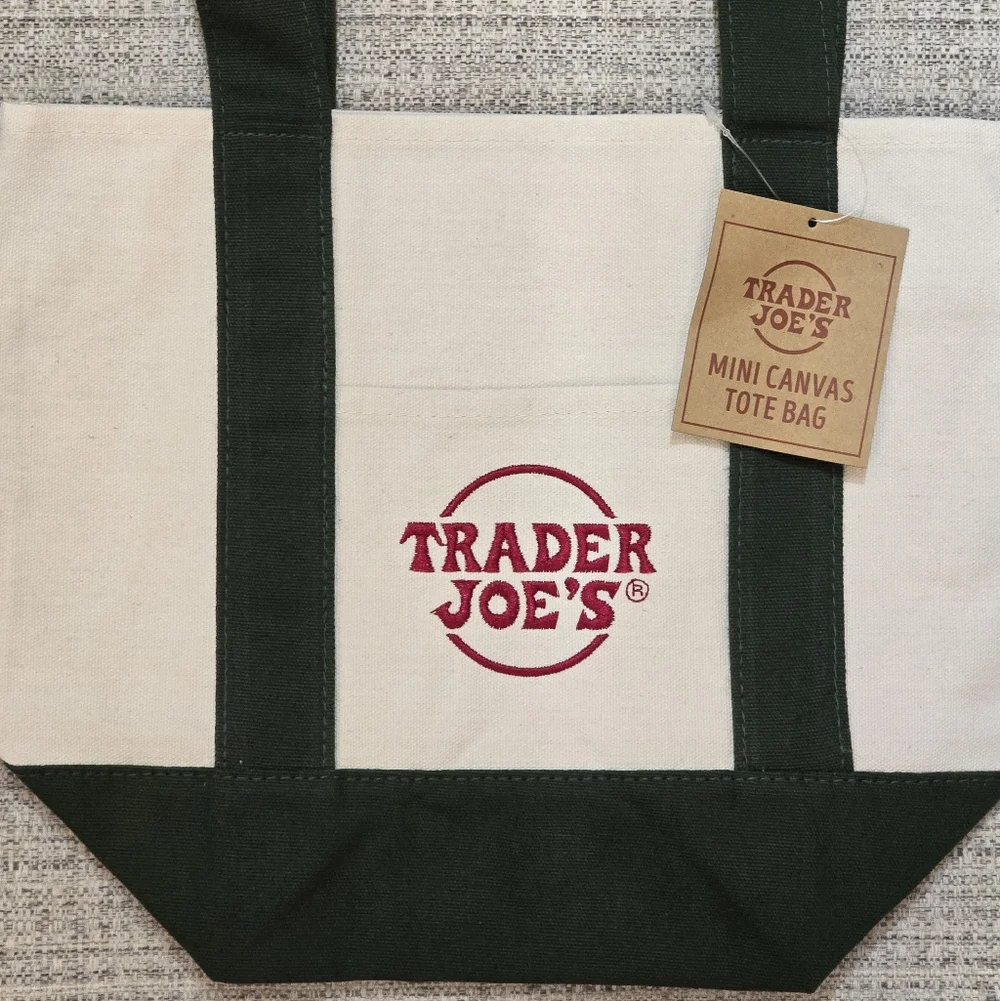 Trader Joe's Mini Canvas Tote Bag Green - Picture 3 of 4